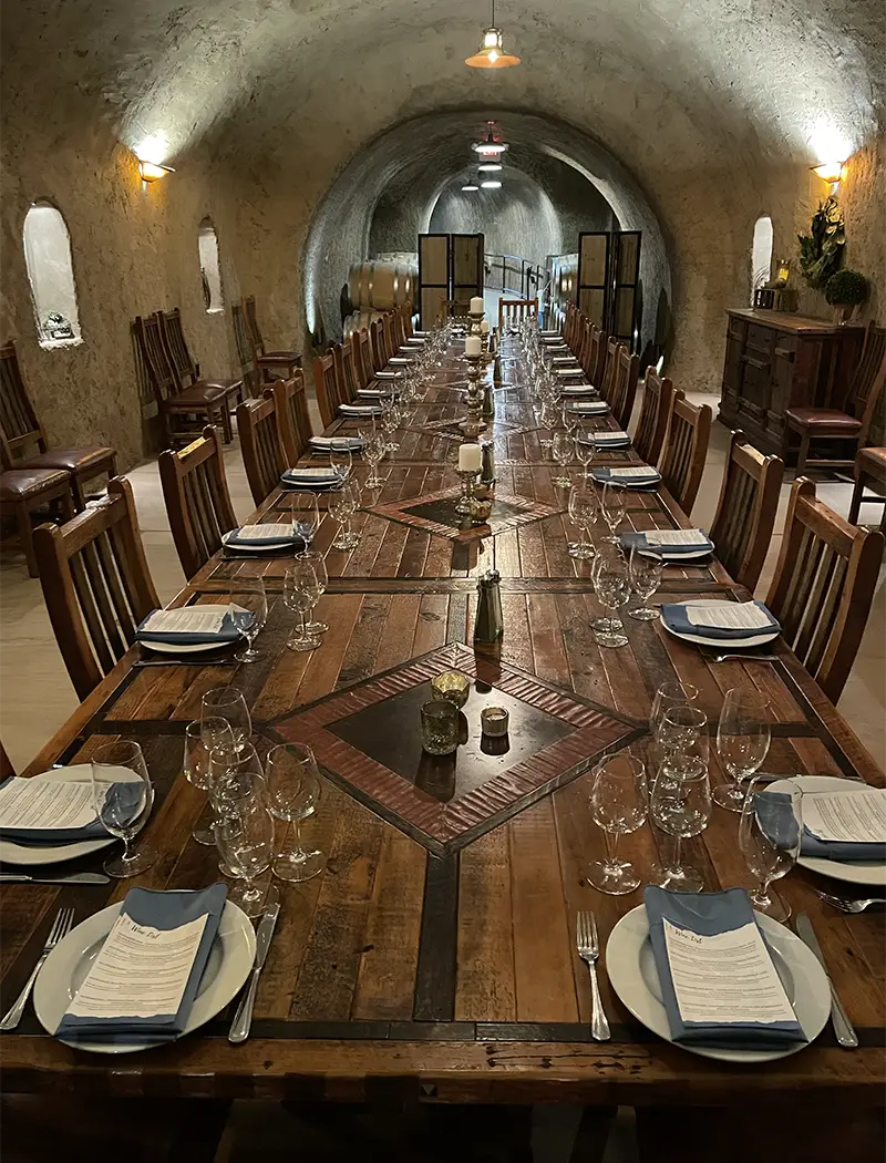 Cave table setup for group dinner